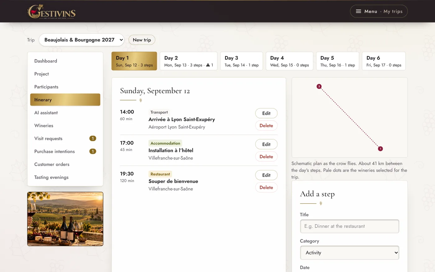 Screenshot of the Gestivins software: Organizers
