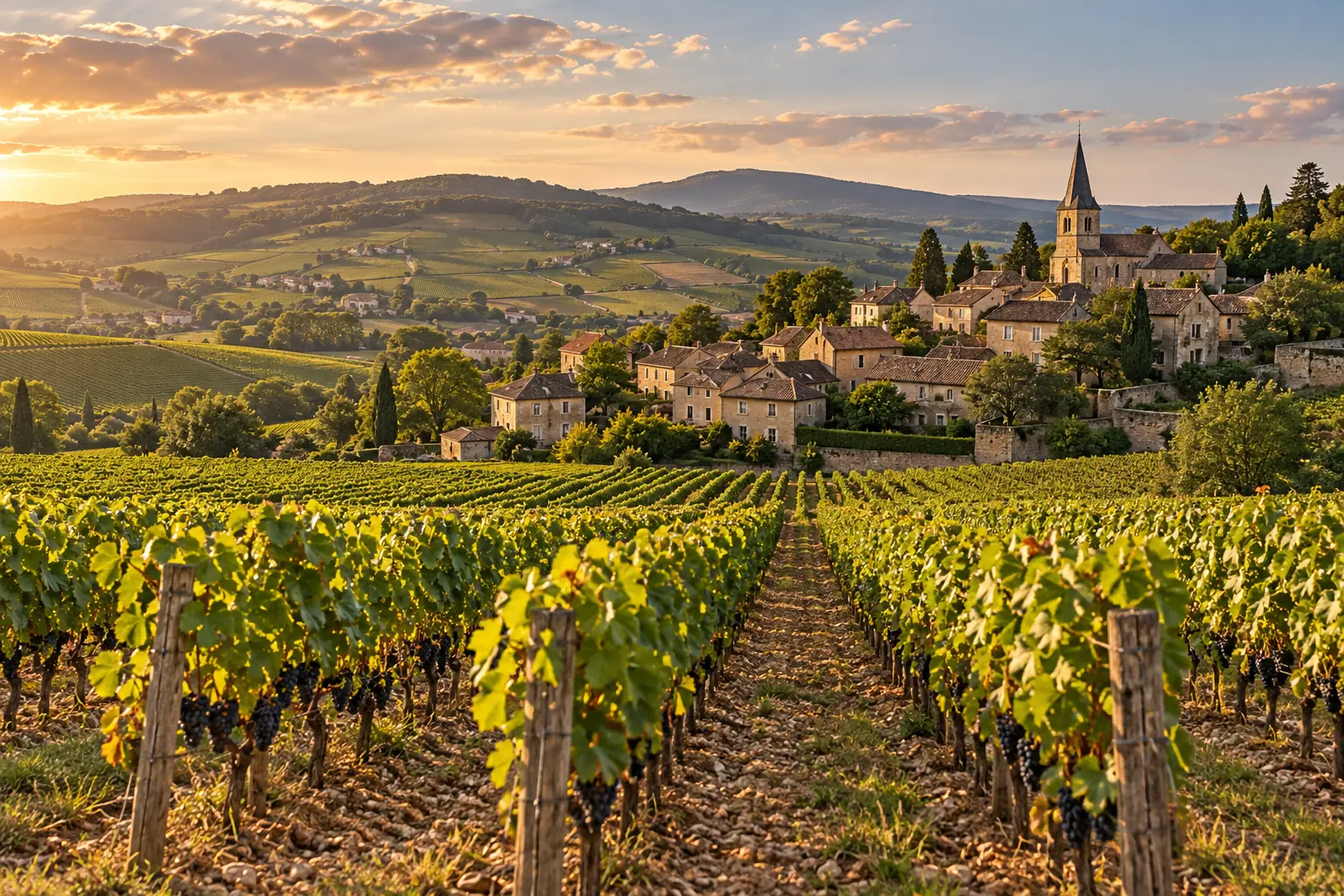 Vignoble au coucher du soleil